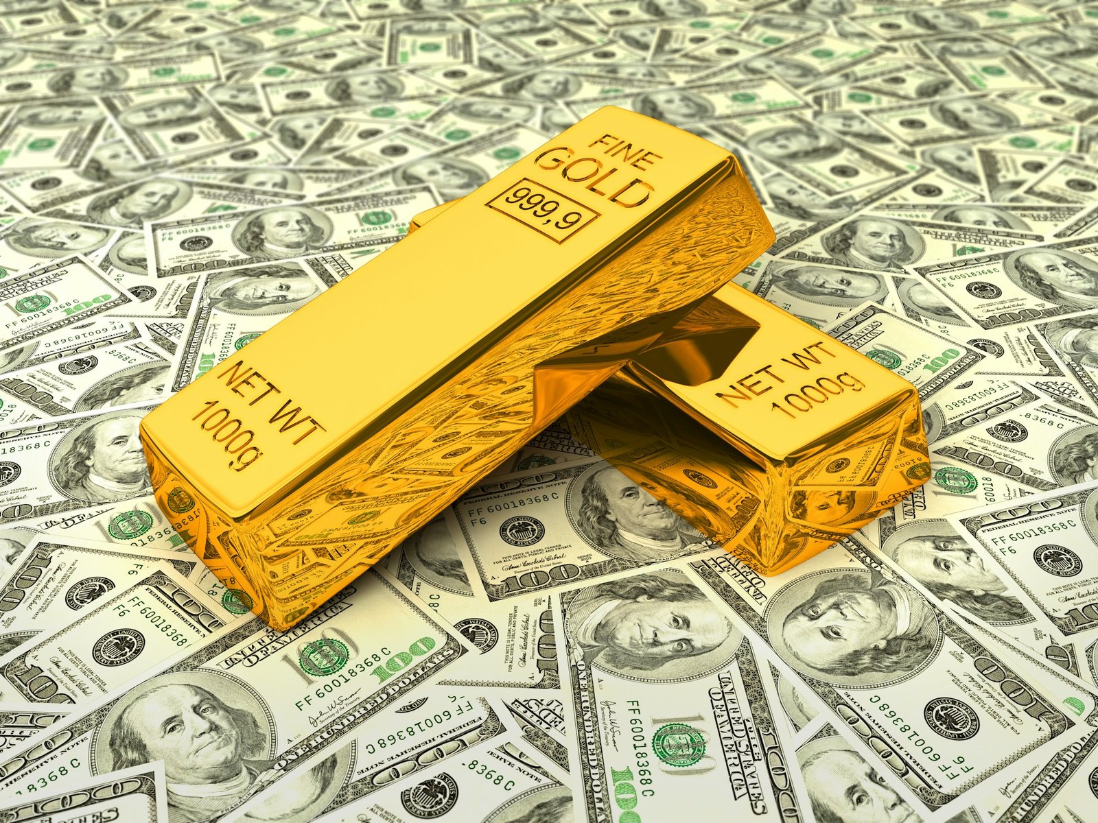 Gold bars on dollars